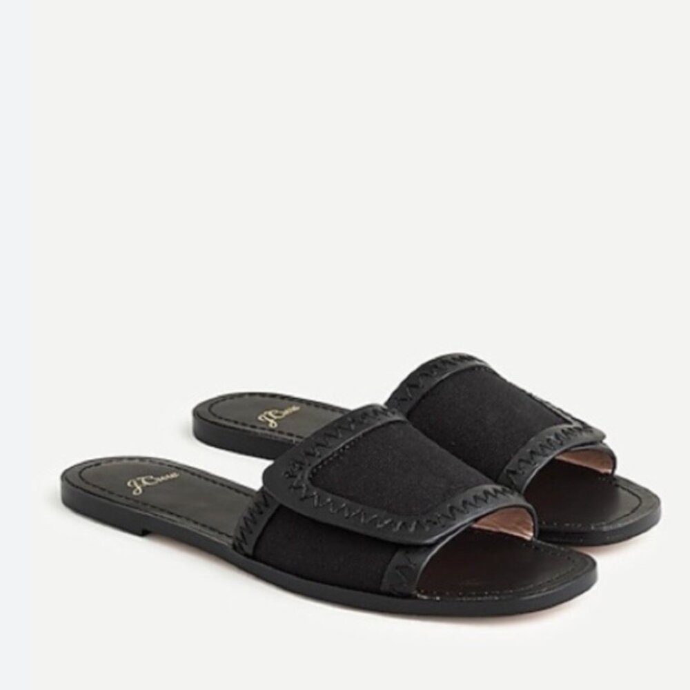 J.Crew Framed Slide Sandals in Canvas and Leather Minimalist Black Women's 10.5